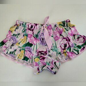 Victoria’s Secret Women’s Satin Floral Sleep Shorts W Ruffle Trim Pajama Small